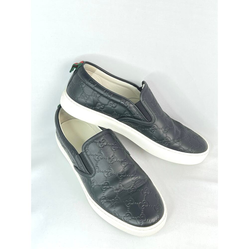 Authentic Gucci Dublin Men's Black Quilted GG Leather Slip-On Sneakers